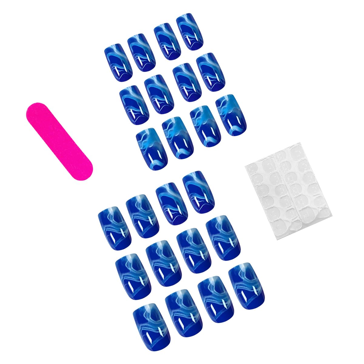 Blue Gradient Medium Length Press-On Square Nails with Designs - Reusable Summer Style - Image 2
