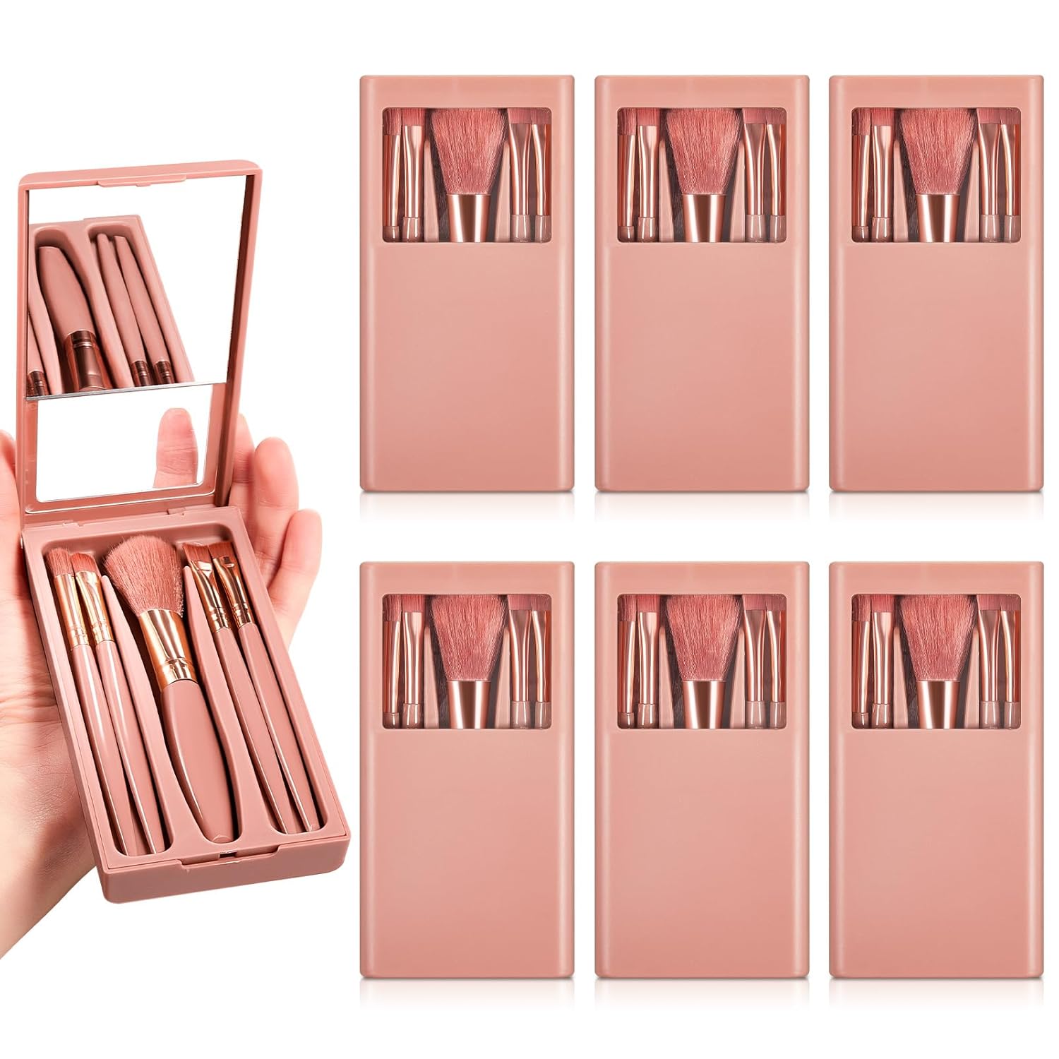Bridesmaid Proposal Gift Set: Mini Travel Makeup Brushes & Cosmetic Bag (Cameo Brown)