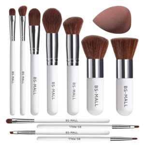 BS-MALL 11Pcs Bamboo Makeup Brush Set with Organizer & Sponge (White)