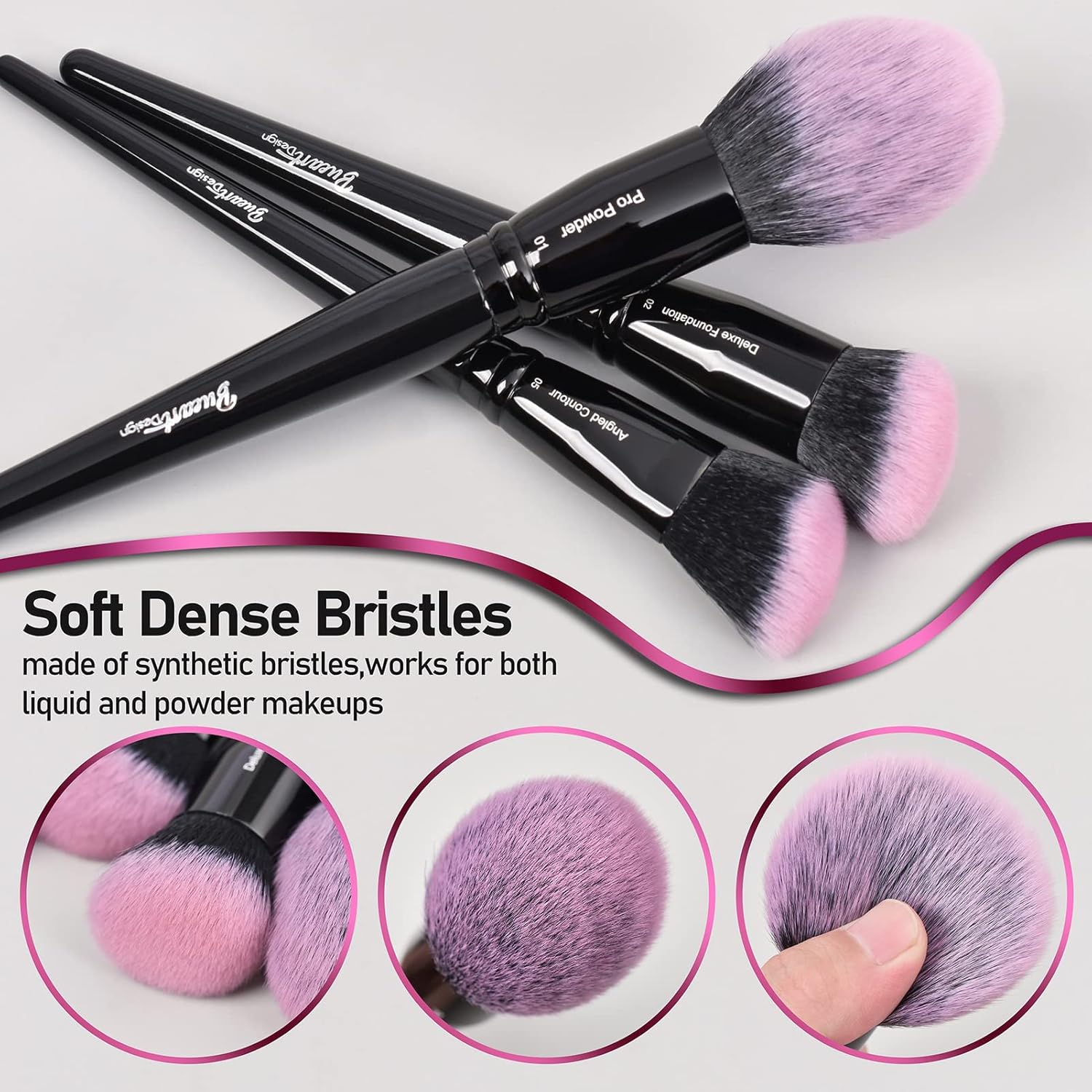 Bueart Design 18Pcs Fuchsia Pink & Black Makeup Brush Set with Travel Case - Image 5