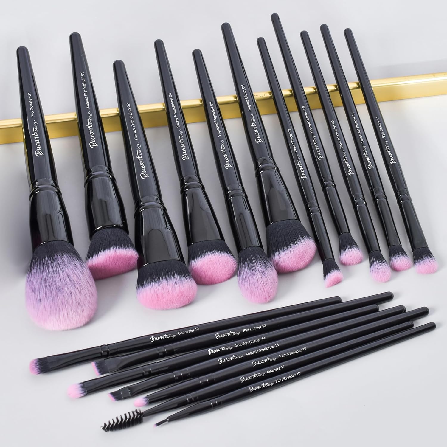 Bueart Design 18Pcs Fuchsia Pink & Black Makeup Brush Set with Travel Case - Image 4
