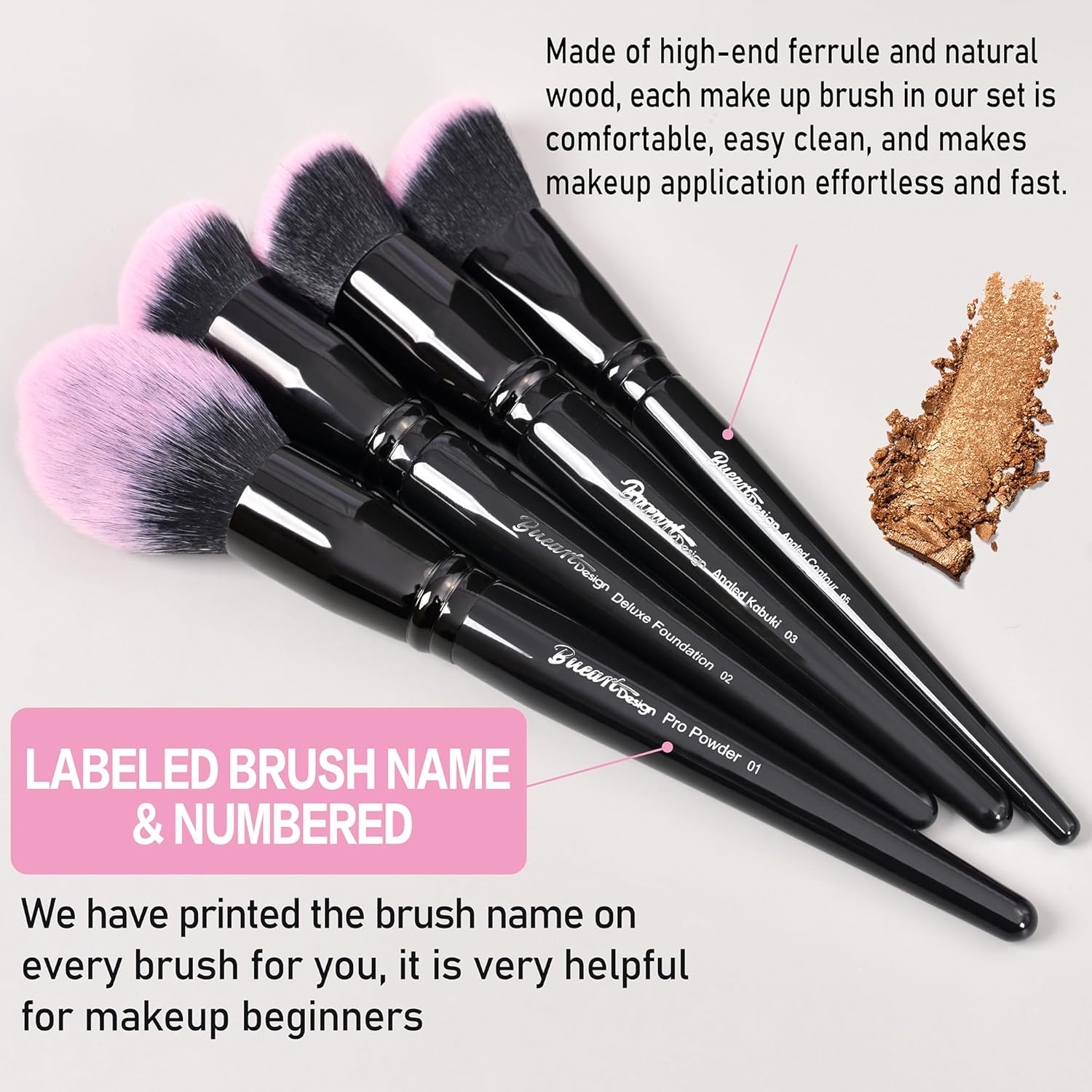 Bueart Design 18Pcs Fuchsia Pink & Black Makeup Brush Set with Travel Case - Image 6