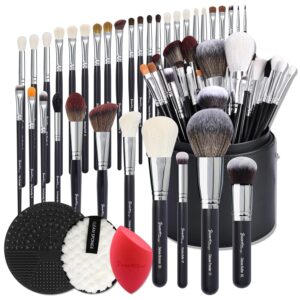 Bueart Design Pro 34-Piece Deluxe Makeup Brush Set Natural Hair with Extra Large Holder New