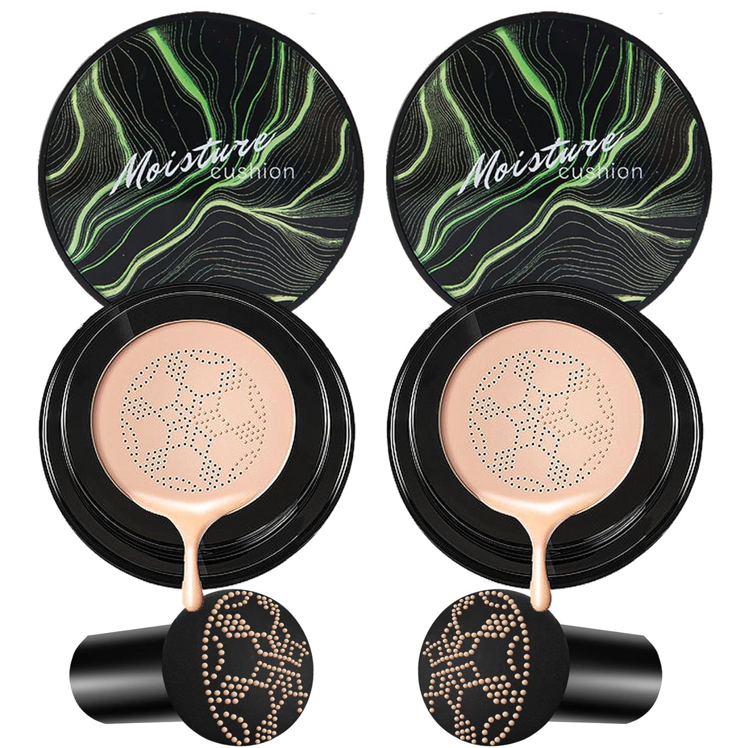 CAHIUYOA 2PCS Mushroom Head Foundation CC/BB Cream Full Coverage Matte Natural