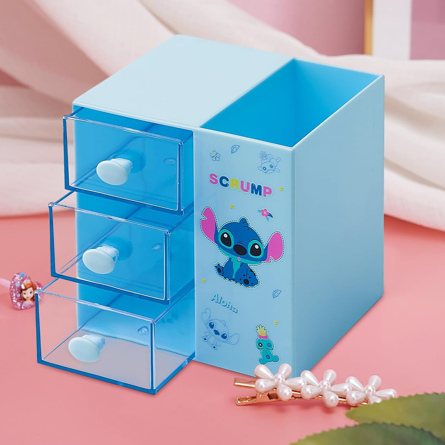 Cartoon Desk Organizer with 3 Drawers - Cute Multi-Functional Pen Holder - Image 2