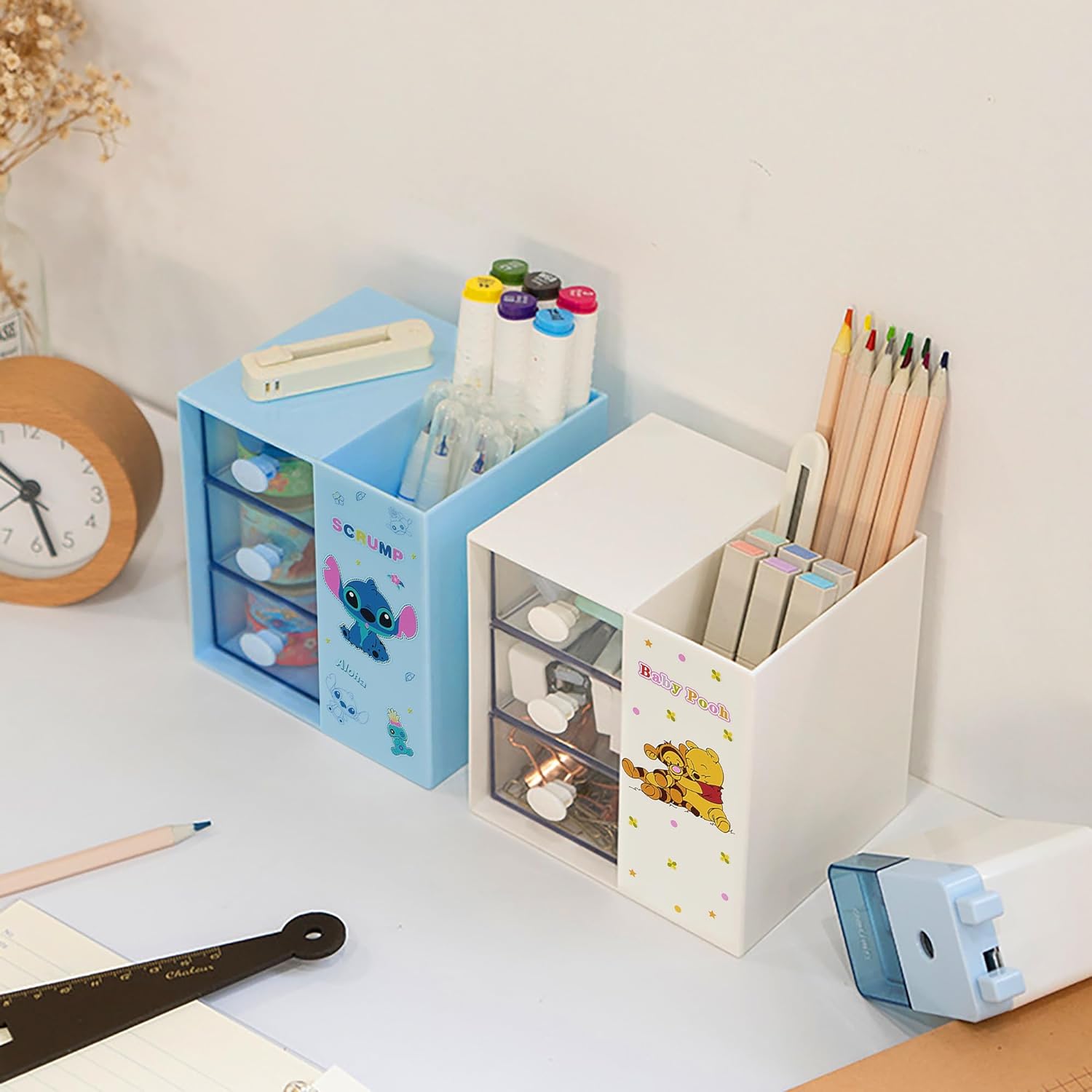 Cartoon Desk Organizer with 3 Drawers - Cute Multi-Functional Pen Holder - Image 6