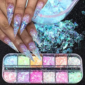CHANGAR Iridescent Mermaid Flake Nail Glitter Sequins for DIY Nail Decoration