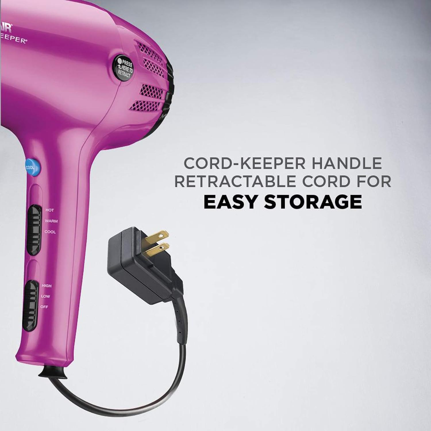 Conair 1875W Pink Hair Dryer with Retractable Cord - Image 2