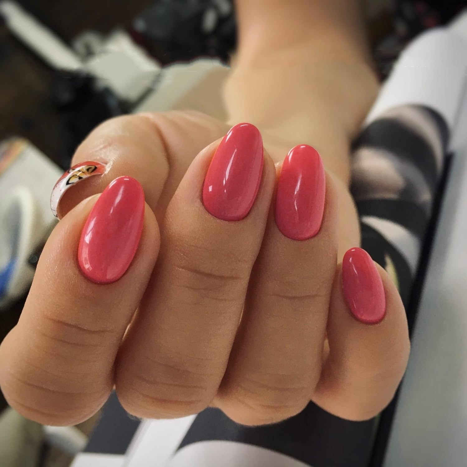 Coral Press On Nails Set - Short Oval and Almond Thick Acrylic for All Nail Beds - Image 2