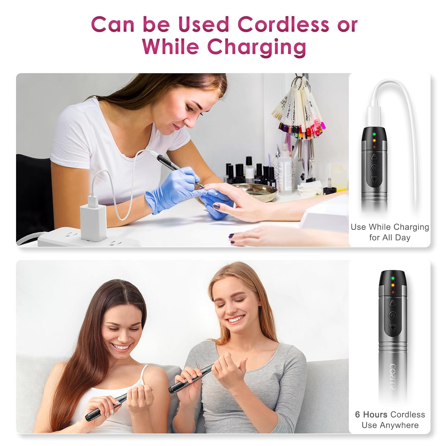 COSLUS Cordless Nail Drill Kit for Acrylic Gel Dip Nails, Rechargeable & Lightweight - Image 5