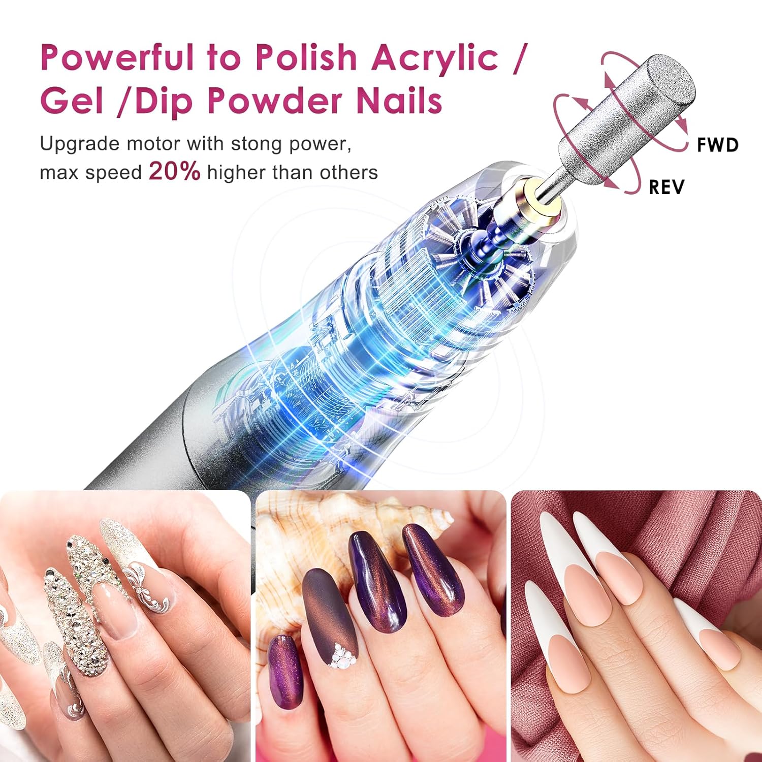 COSLUS Cordless Nail Drill Kit for Acrylic Gel Dip Nails, Rechargeable & Lightweight - Image 4