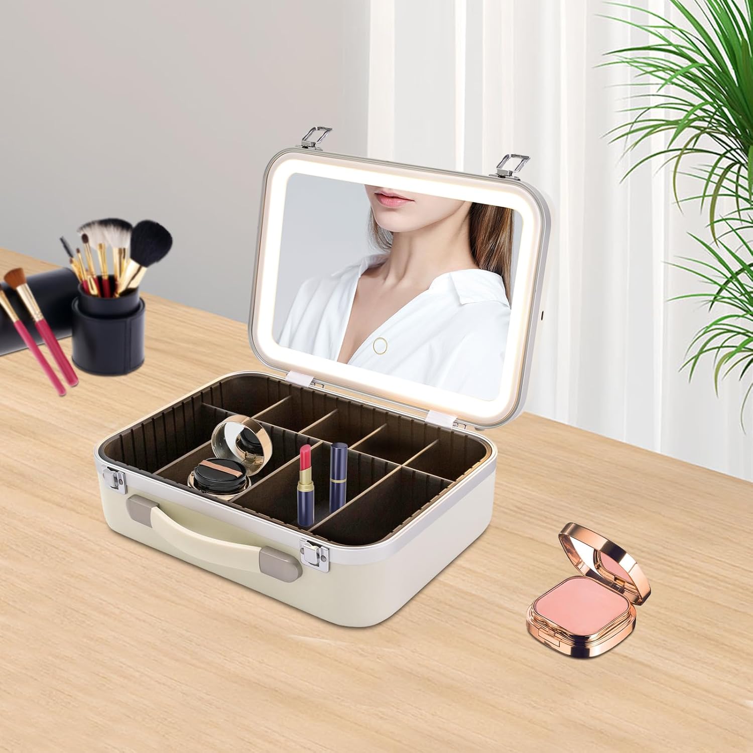 DNYSYSJ Makeup Train Case, Cosmetic Organizer Box, Makeup Case with Lights and Mirror, Makeup Case with Customized Dividers, Large Makeup Artist Organizer Kit - Image 8