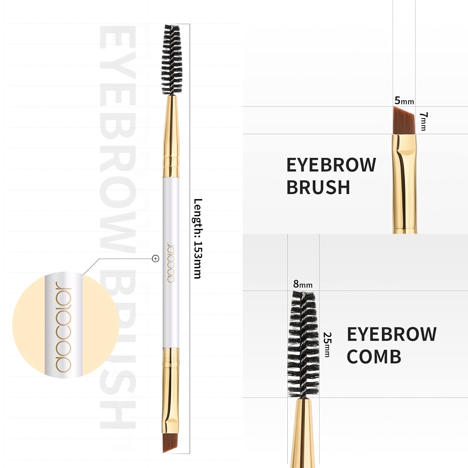 Docolor Eyebrow Brush Duo: Angled Brush & Spoolie for Brows/Lashes, White - Image 6