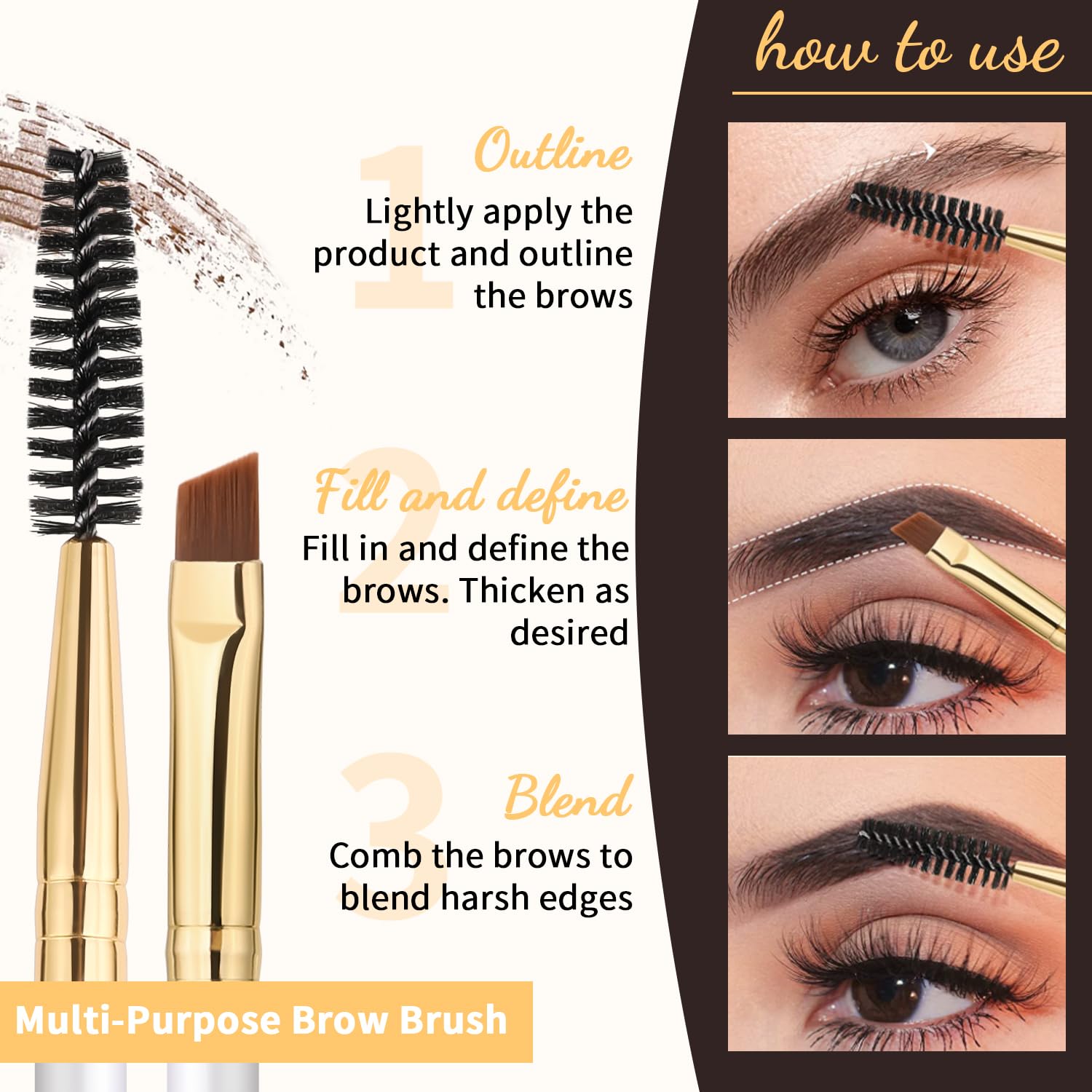 Docolor Eyebrow Brush Duo: Angled Brush & Spoolie for Brows/Lashes, White - Image 3