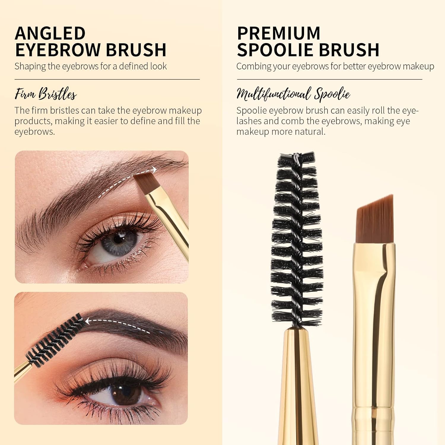 Docolor Eyebrow Brush Duo: Angled Brush & Spoolie for Brows/Lashes, White - Image 2