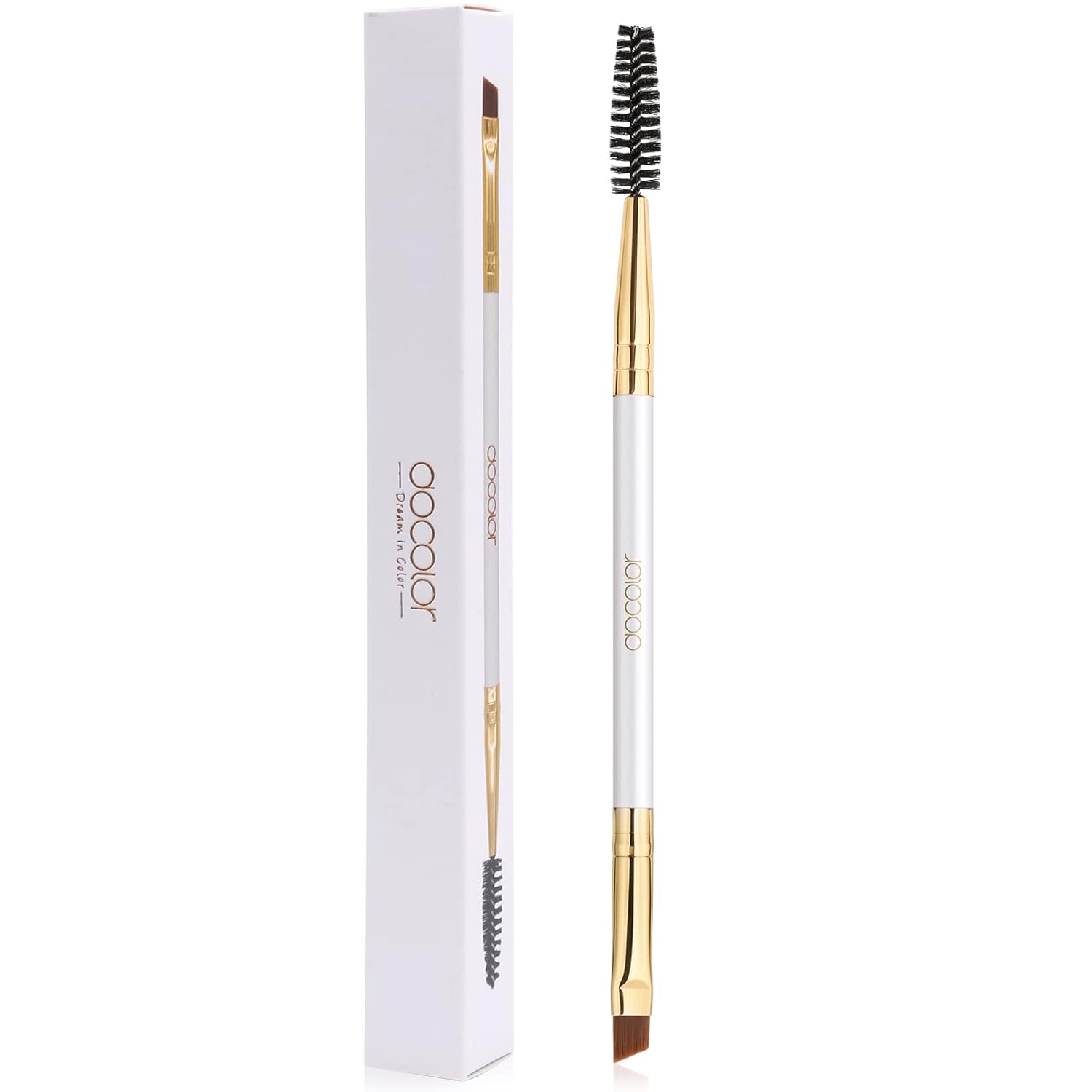 Docolor Eyebrow Brush Duo: Angled Brush & Spoolie for Brows/Lashes, White