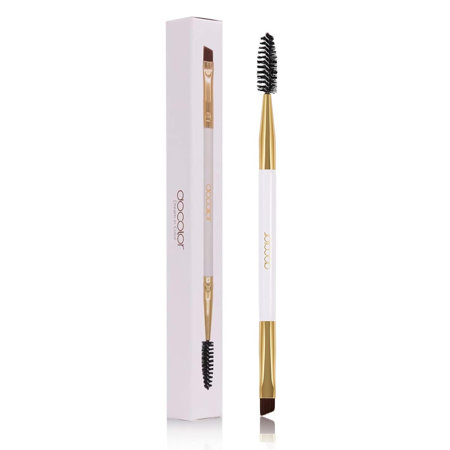 Docolor Eyebrow Brush Duo: Angled Brush & Spoolie for Brows/Lashes, White - Image 9