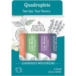 Earth Mama Lip Balm 4-Pack | Petroleum-Free, No Artificial Colors or Flavors