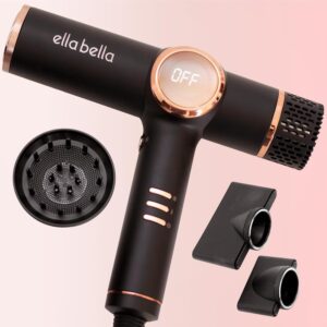 ELLA BELLA® Ionic Hair Dryer with Diffuser, Intelligent Heat Control, Lightweight & Quiet
