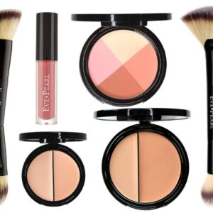 EVE PEARL 6-Pc Flawless Face Makeup Kit: Foundation, Concealer, Blush, Lipstick, Brushes (Light)