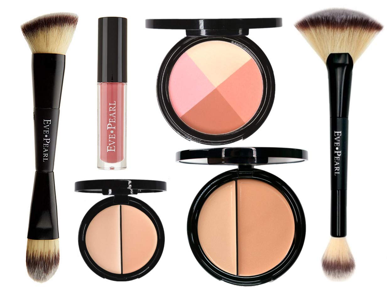 EVE PEARL 6-Pc Flawless Face Makeup Kit: Foundation, Concealer, Blush, Lipstick, Brushes (Light)