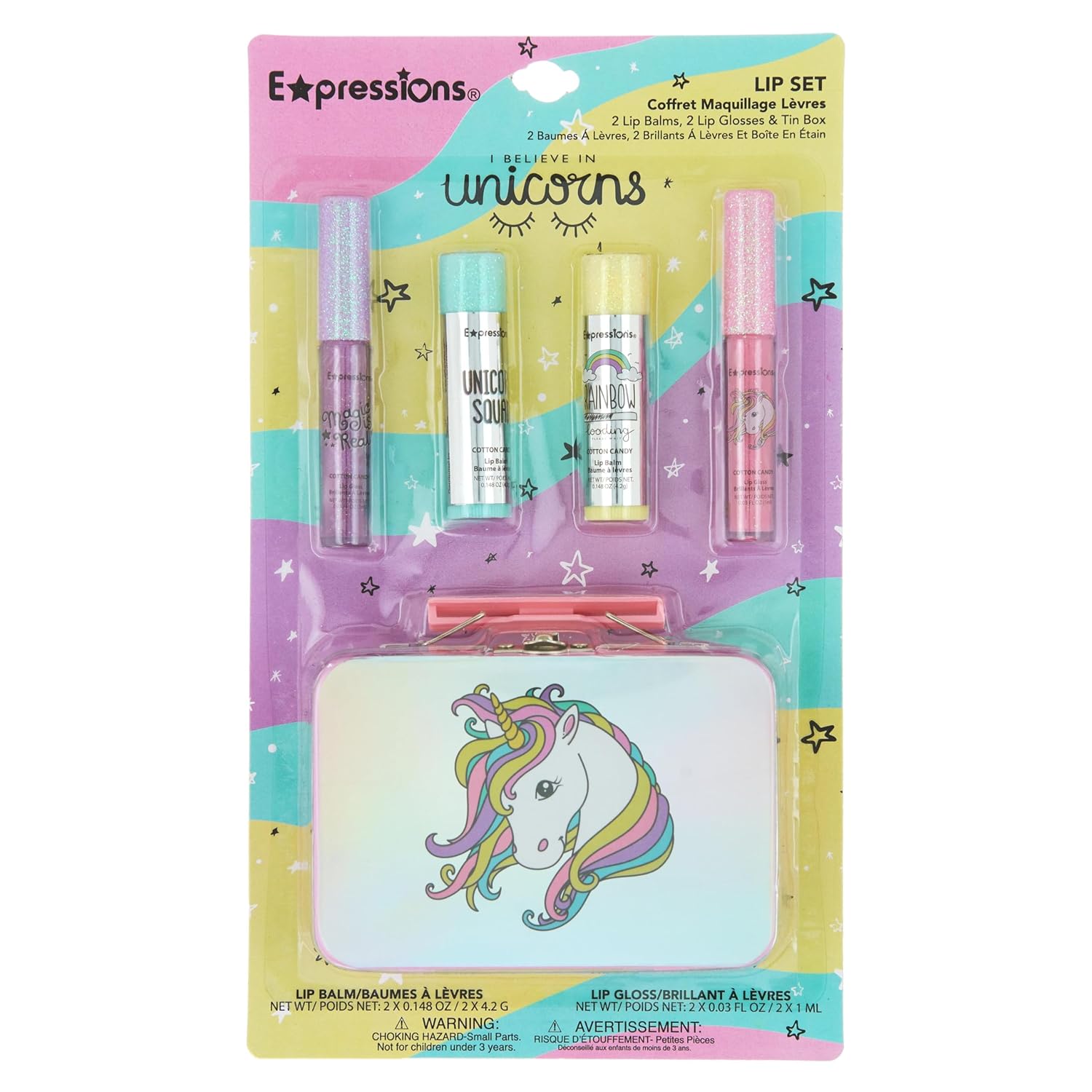 Expressions - 5pc Cosmetics Lip Kit For Kids w/Lip Glosses, Lip Balms & Tin Box Storage Case,I Believe in Unicorns Hologrpahic,Washable + Non Toxic - Image 7