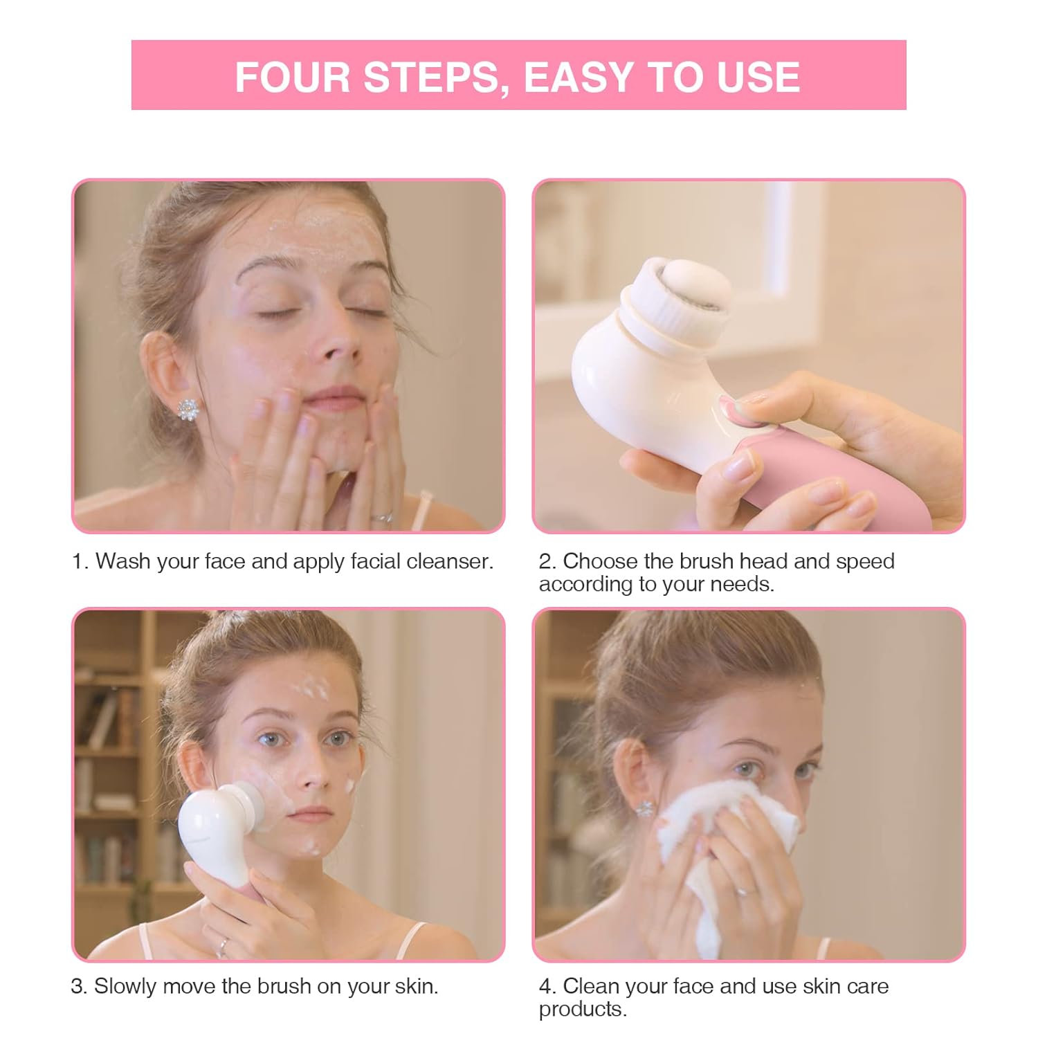 TOUCHBeauty Electric Face Brush with 3 Heads for Deep Cleansing & Exfoliation - Image 6