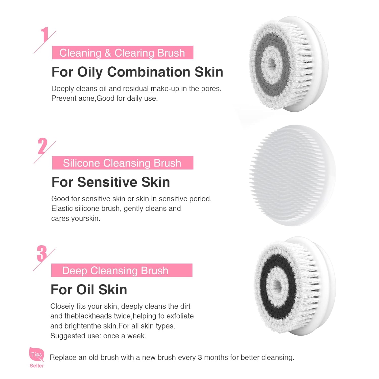 TOUCHBeauty Electric Face Brush with 3 Heads for Deep Cleansing & Exfoliation - Image 5