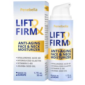 Face & Neck Firming and Tightening - Hyaluronic Acid 4D, Vitamin E + B5, Elastin - Made in Europe - Lift & Firm Neck Cream - Face Moisturizer Anti Aging Treatment for All Skin