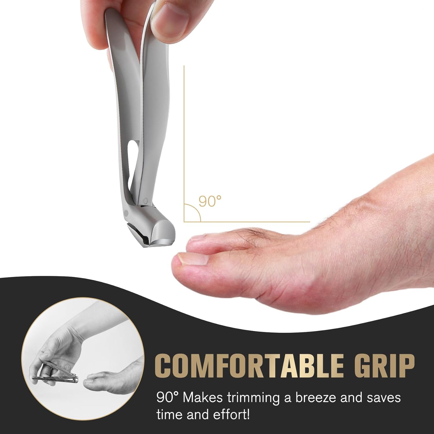 FERYES Ergonomic Long Handled Toenail Clipper for Seniors with Wide Jaw Catcher - Image 6