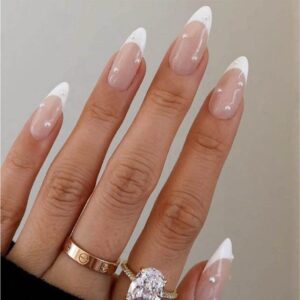 Foccna Medium Pearl White Almond Press-On Nails, 24 pcs for Women & Girls