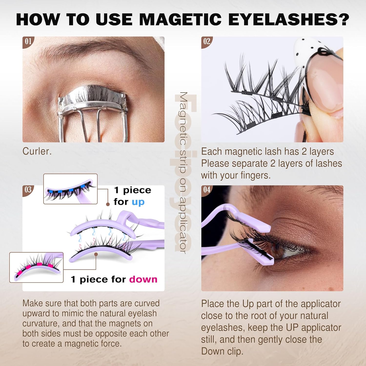 Focipeysa Magnetic Wispy Eyelashes Kit with Applicator - No Glue Needed, Easy Wear - Image 6