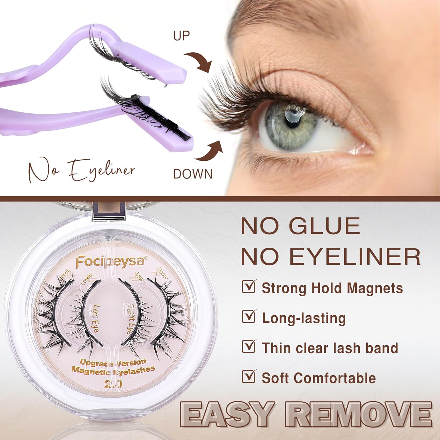 Focipeysa Magnetic Wispy Eyelashes Kit with Applicator - No Glue Needed, Easy Wear - Image 3