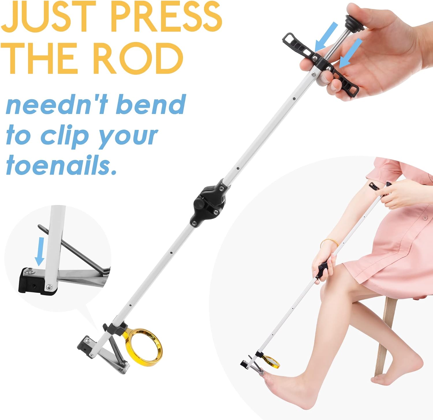 Foldable 32-Inch Long Handle Toenail Clippers with Magnifier for Seniors - Image 4