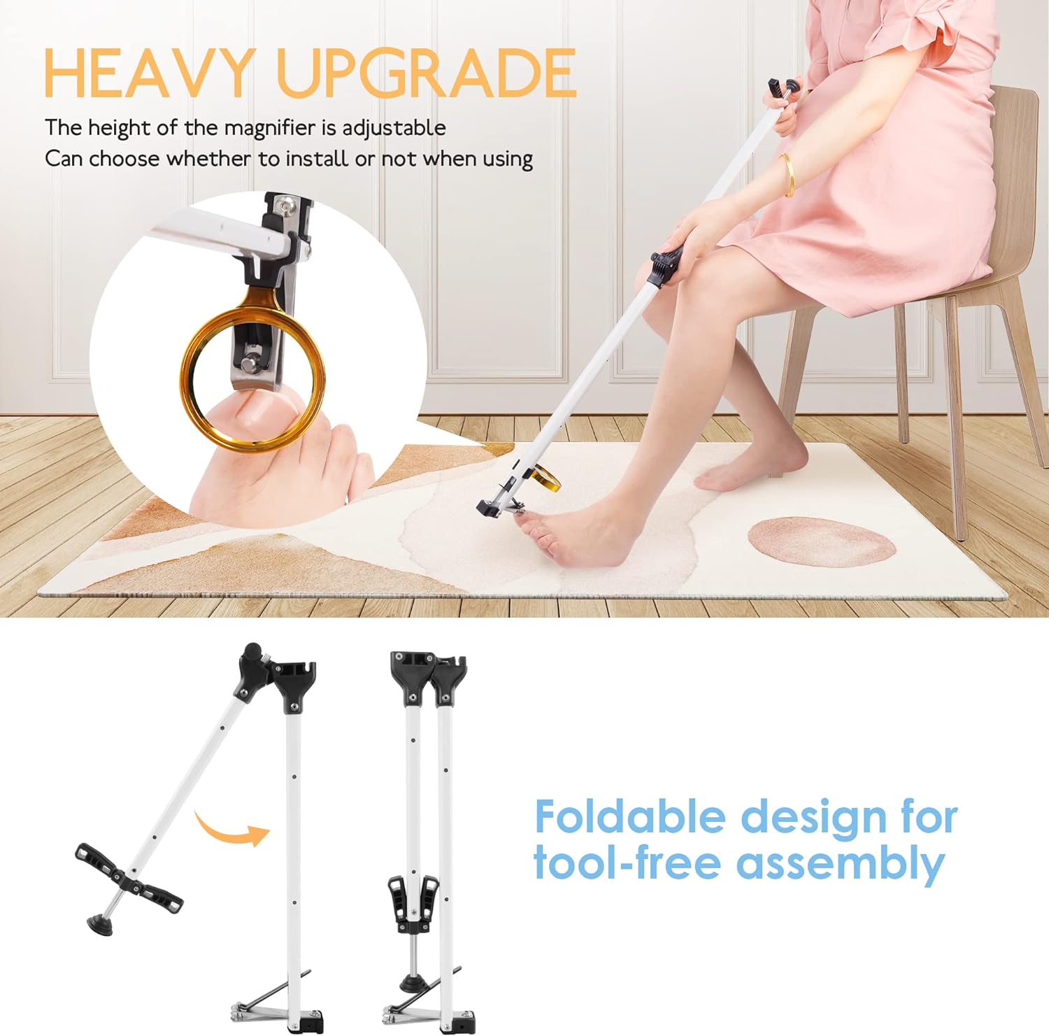 Foldable 32-Inch Long Handle Toenail Clippers with Magnifier for Seniors - Image 2