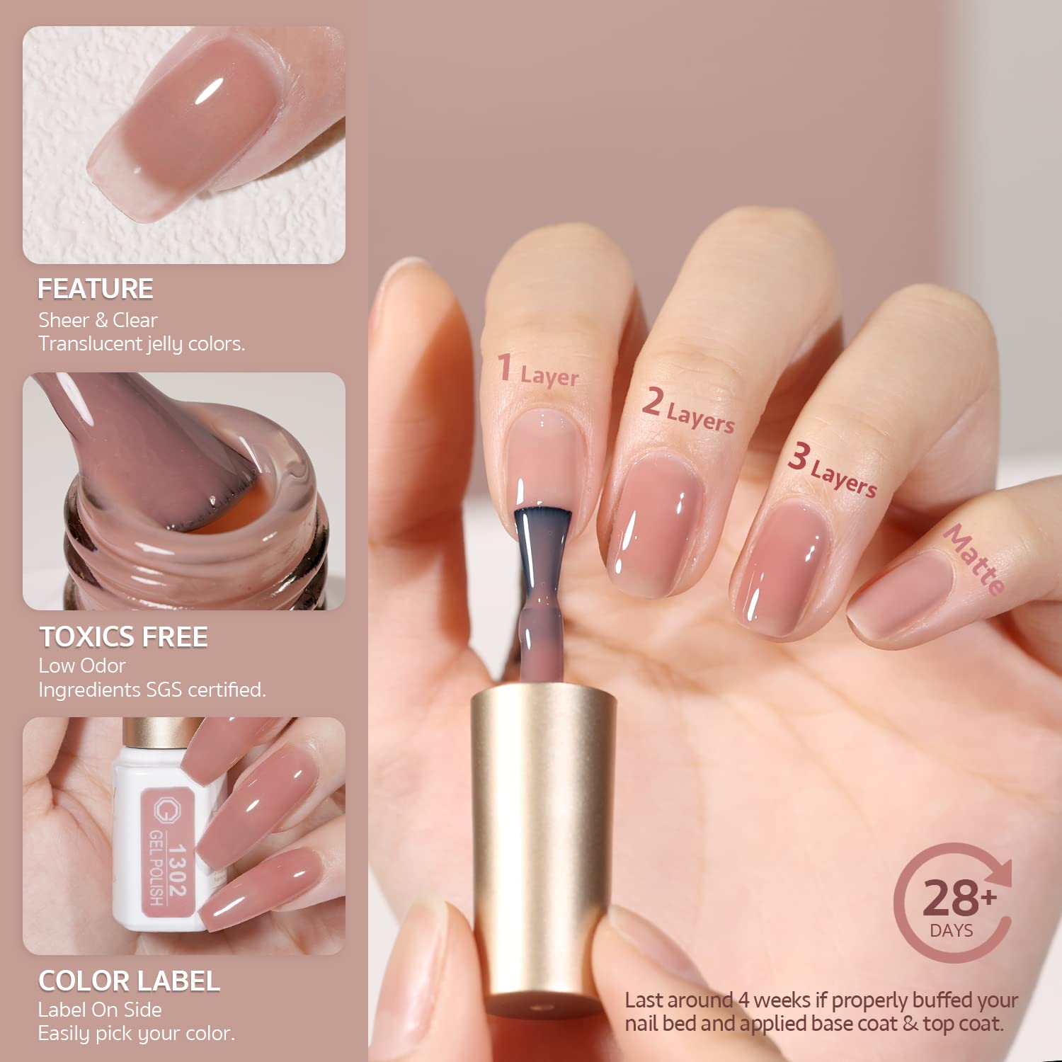 GAOY 6-Color Icy Jelly Gel Nail Polish Set - Red, Pink, Nude, UV LED - Image 5