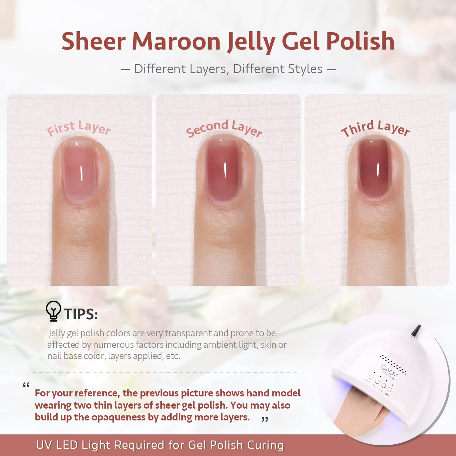 GAOY 6-Color Icy Jelly Gel Nail Polish Set - Red, Pink, Nude, UV LED - Image 4