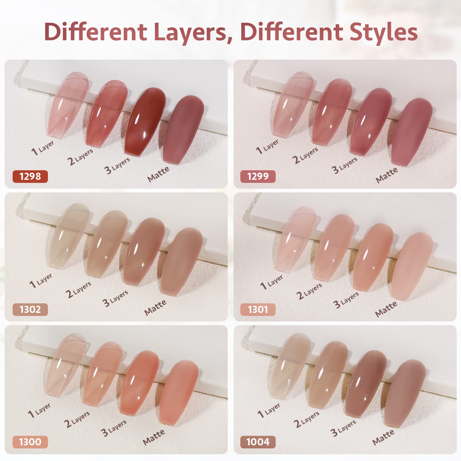 GAOY 6-Color Icy Jelly Gel Nail Polish Set - Red, Pink, Nude, UV LED - Image 2