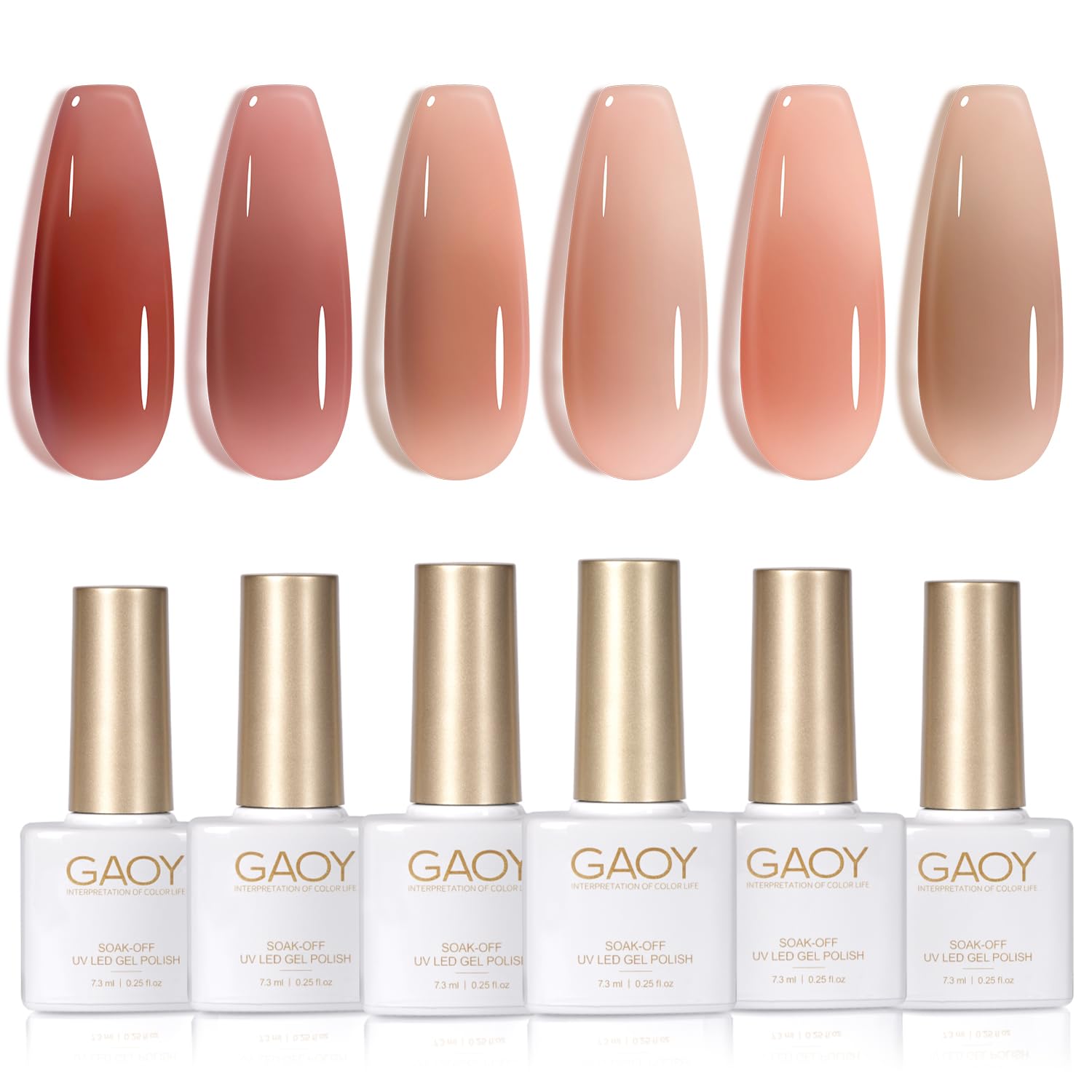 GAOY 6-Color Icy Jelly Gel Nail Polish Set - Red, Pink, Nude, UV LED