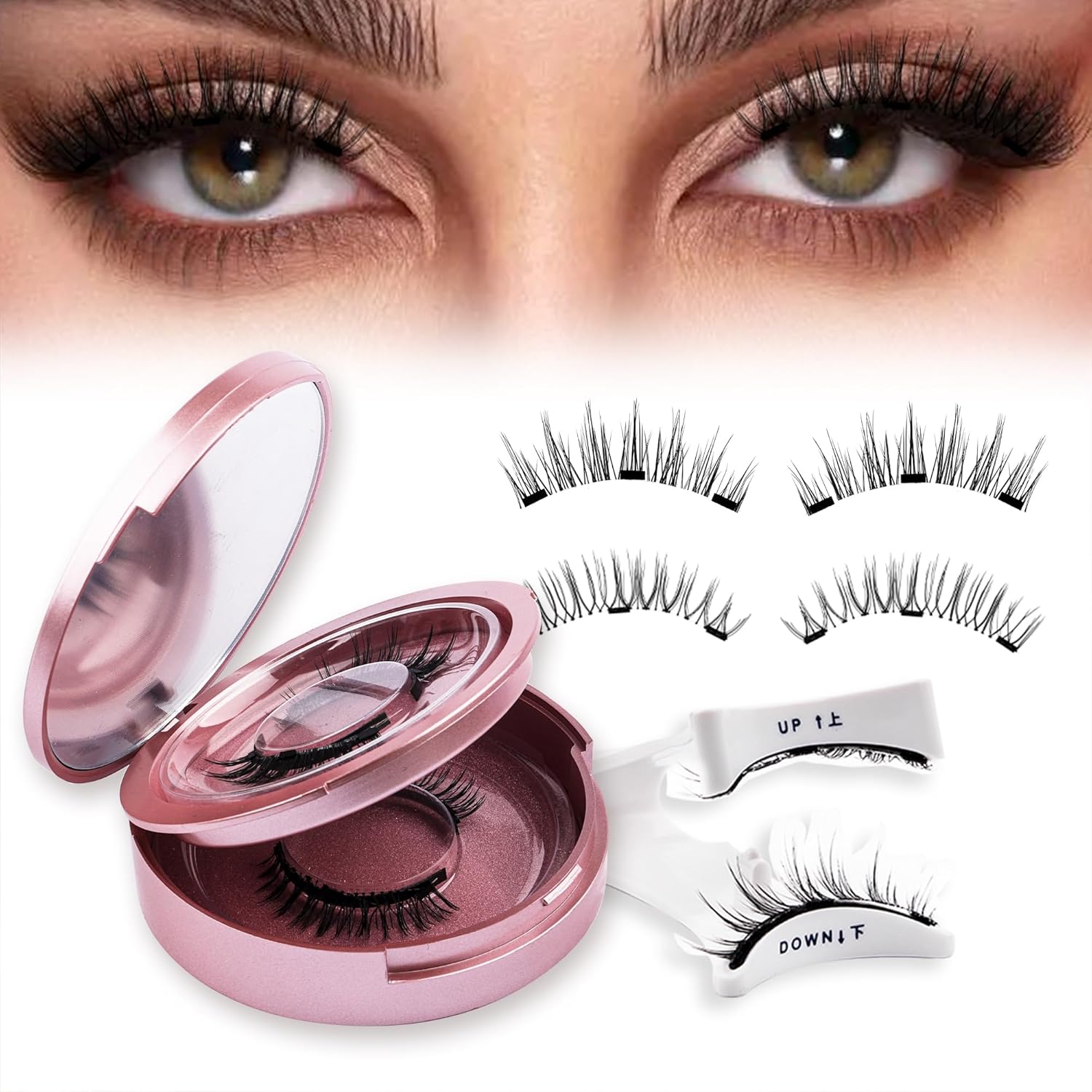 GEMERRY 2 Pairs Magnetic Eyelashes Kit with Applicator, Mirror, No Glue Needed