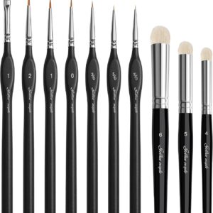 Golden Maple Miniature Paint Brushes Drybrush-10pcs Micro Detail Paint Brush Set, Small Fine Detail Brushes for Acrylic, Watercolors & Paint by Number, Citadel, Figurine, 40k