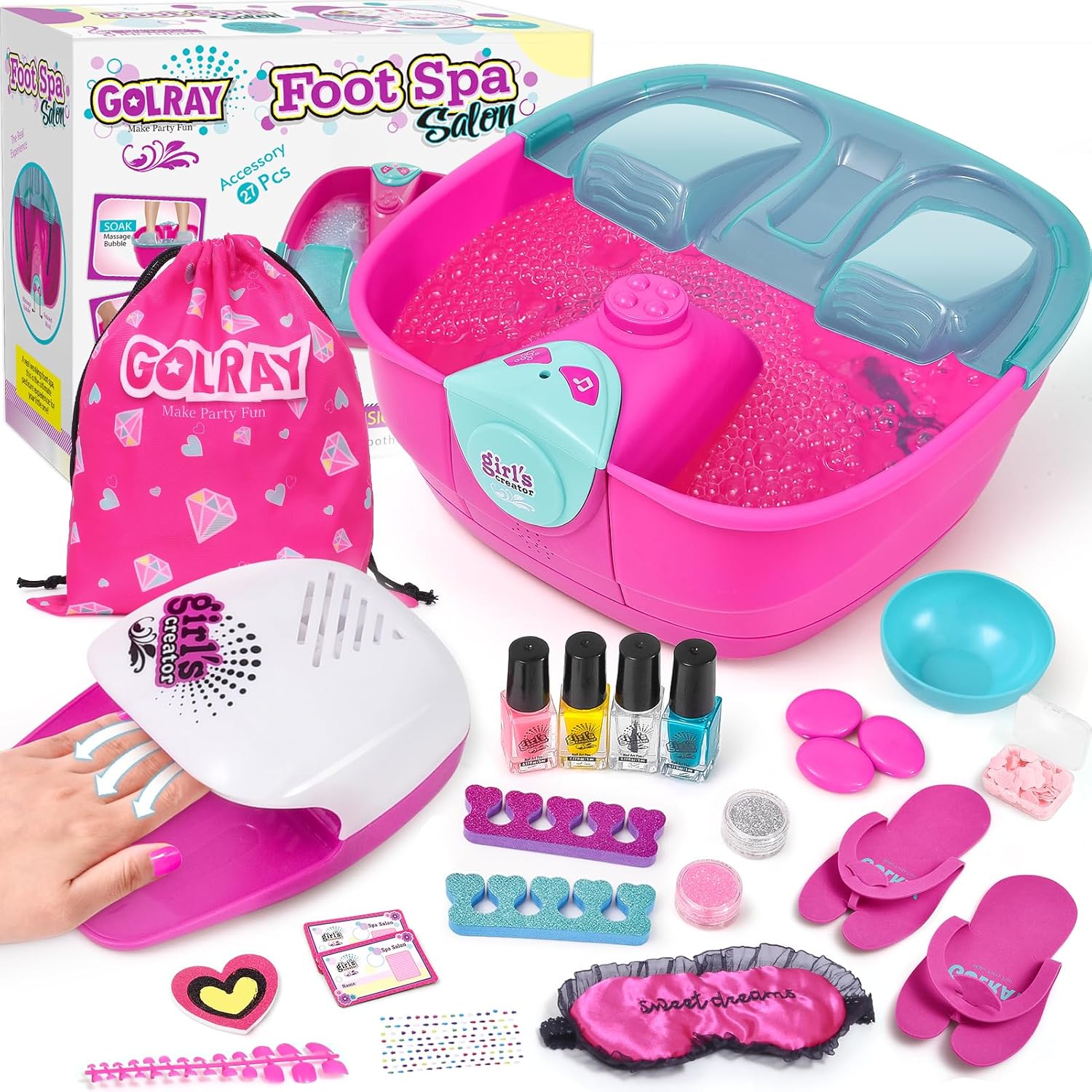 Golray Kids Foot Spa & Nail Kit for Ages 5-12, Manicure & Pedicure Set