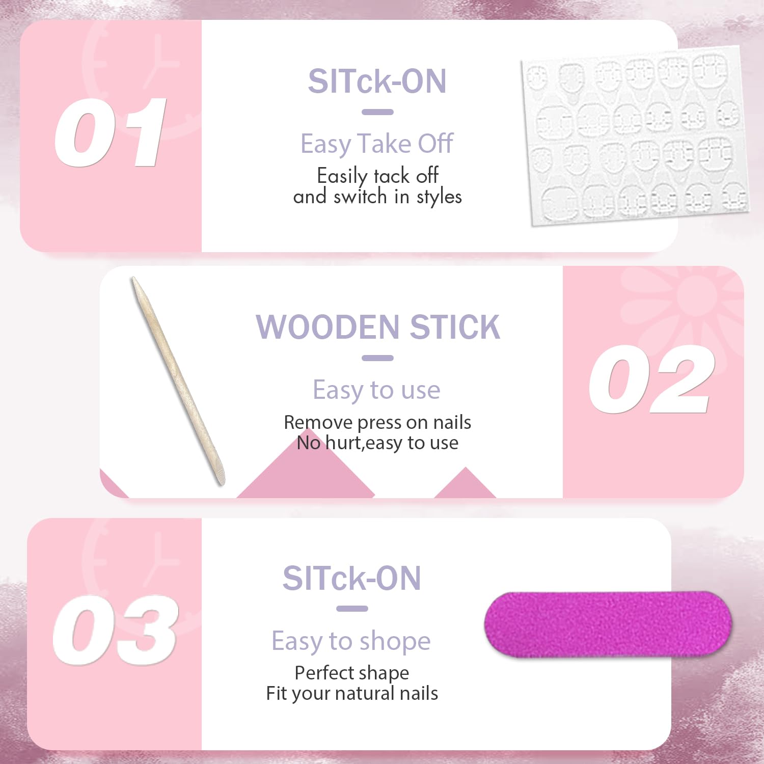 Gradient Pink Ombre Press-On Nails, 24PCS Long Coffin Style for Women - Image 7