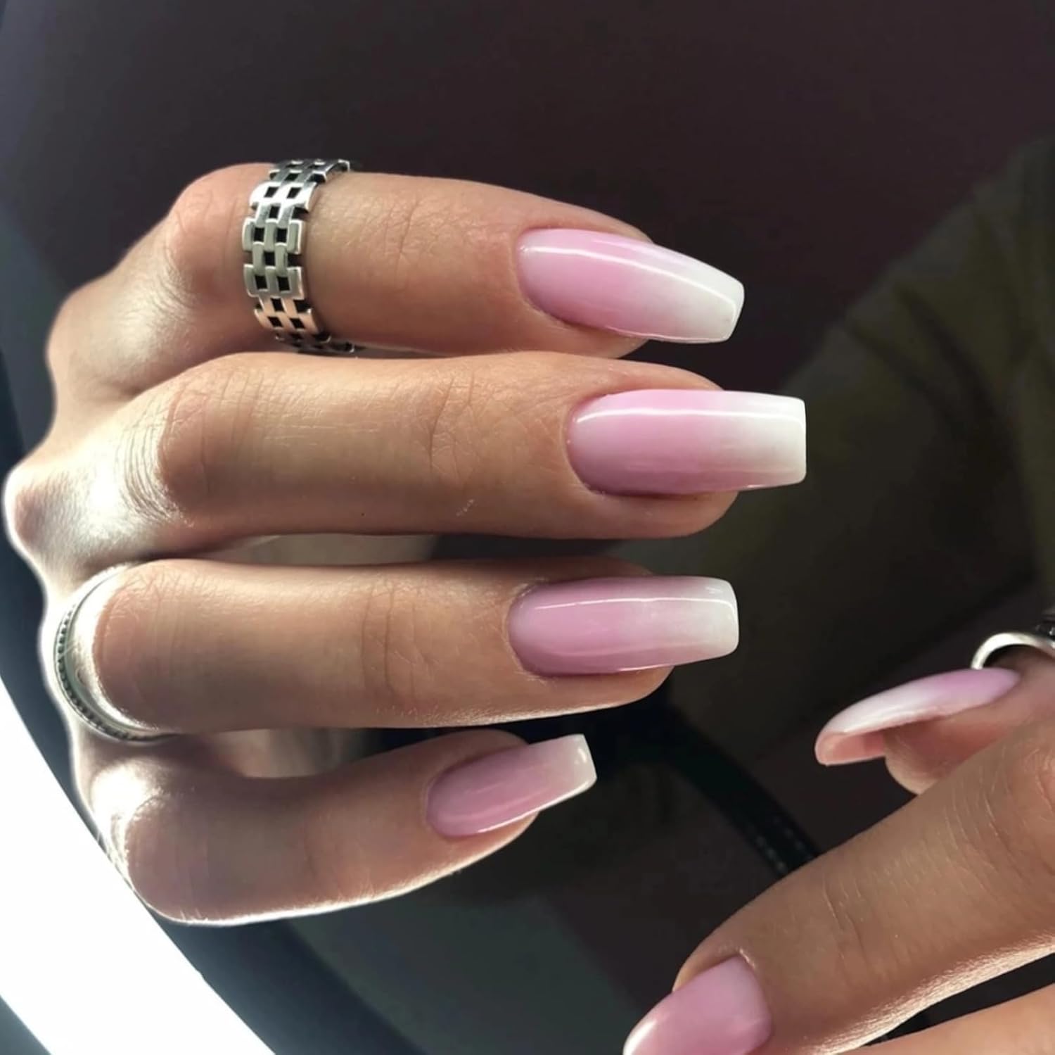 Gradient Pink Ombre Press-On Nails, 24PCS Long Coffin Style for Women - Image 2