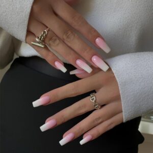 Gradient Pink Ombre Press-On Nails, 24PCS Long Coffin Style for Women