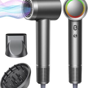 Hair Dryer, 160000 RPM Professional High-Speed Blow Dryer 500 Millions Negative Ionic Care Hair Dryer for Fast Drying, Low Noise Thermo-Control Hairdryer, Travel with Magnetic Diffuser & Nozzle