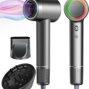 Professional 180,000 RPM Compact Hair Dryer with Diffuser and Nozzle Low Noise