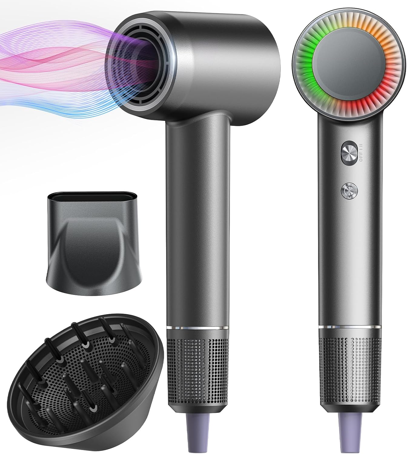 Professional 180,000 RPM Compact Hair Dryer with Diffuser and Nozzle Low Noise