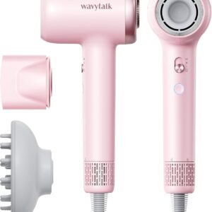 Hair Dryer, Wavytalk Hair Dryer with Diffuser Pro Fast Drying Hair Dryer 110,000 RPM with Magnetic Attachments, Professional Ionic Lightweight Hair Dryer Blow Dryer with 3 Speeds & 3 Temps, Pink