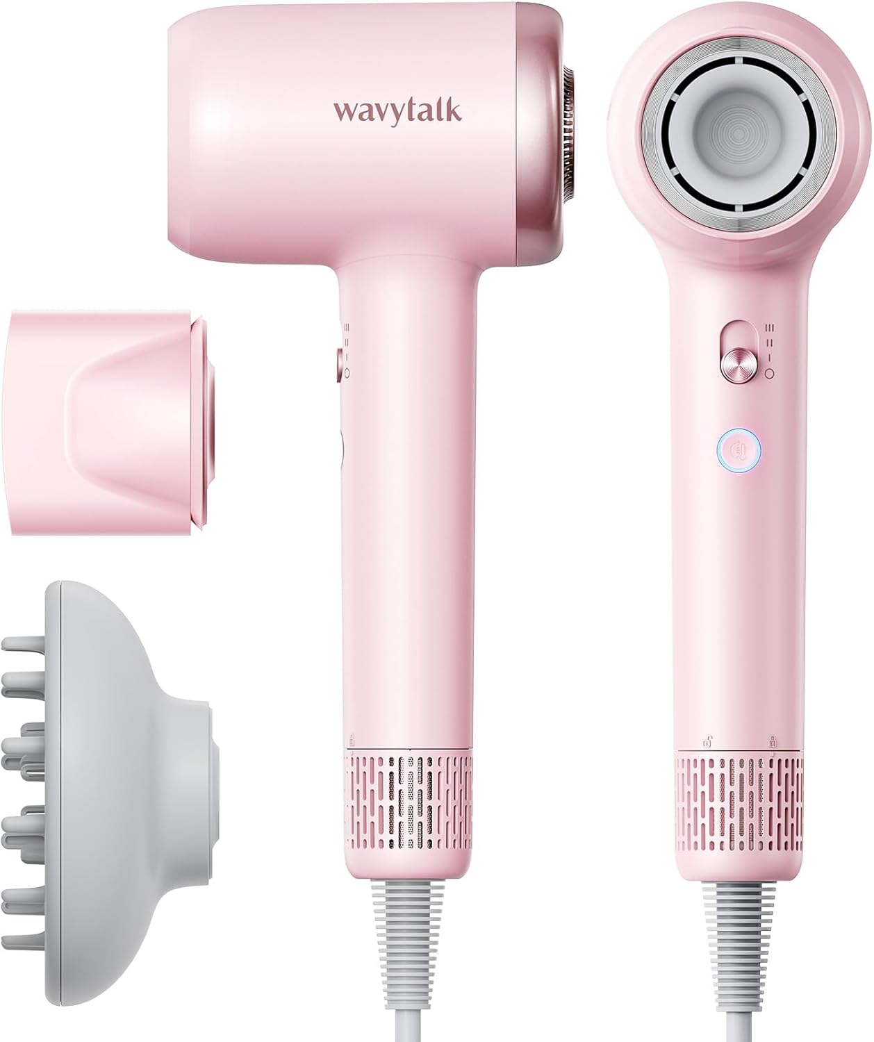 Hair Dryer, Wavytalk Hair Dryer with Diffuser Pro Fast Drying Hair Dryer 110,000 RPM with Magnetic Attachments, Professional Ionic Lightweight Hair Dryer Blow Dryer with 3 Speeds & 3 Temps, Pink